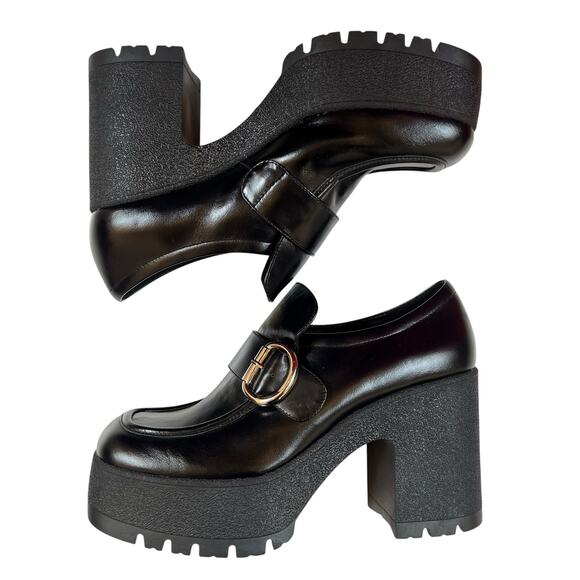 Jeffrey Campbell Shoes - Jeffrey Campbell Black Platform Loafer Heels Size 10 Lug Sole Buckle Shoes EUC